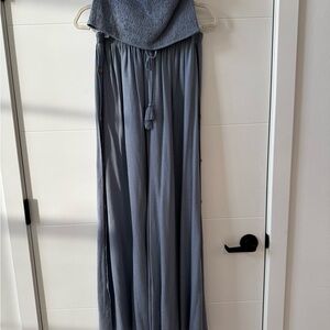 Blue 2 piece Palazzo Wide Leg Pants and Top Set - Size L